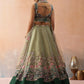 Ombre Green and Lime green Net Sequins Embroidered Semi-Stitched Lehenga Set