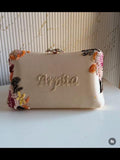 Customized Floral Embroidered Clutch with Flower Knob - Pastels