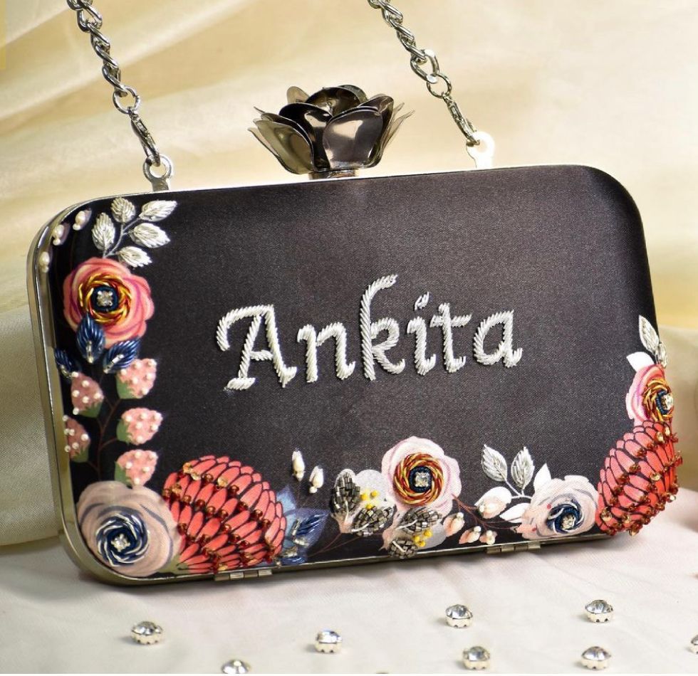 Customized Floral Embroidered Clutch - NONPASTELS - Flower Knob