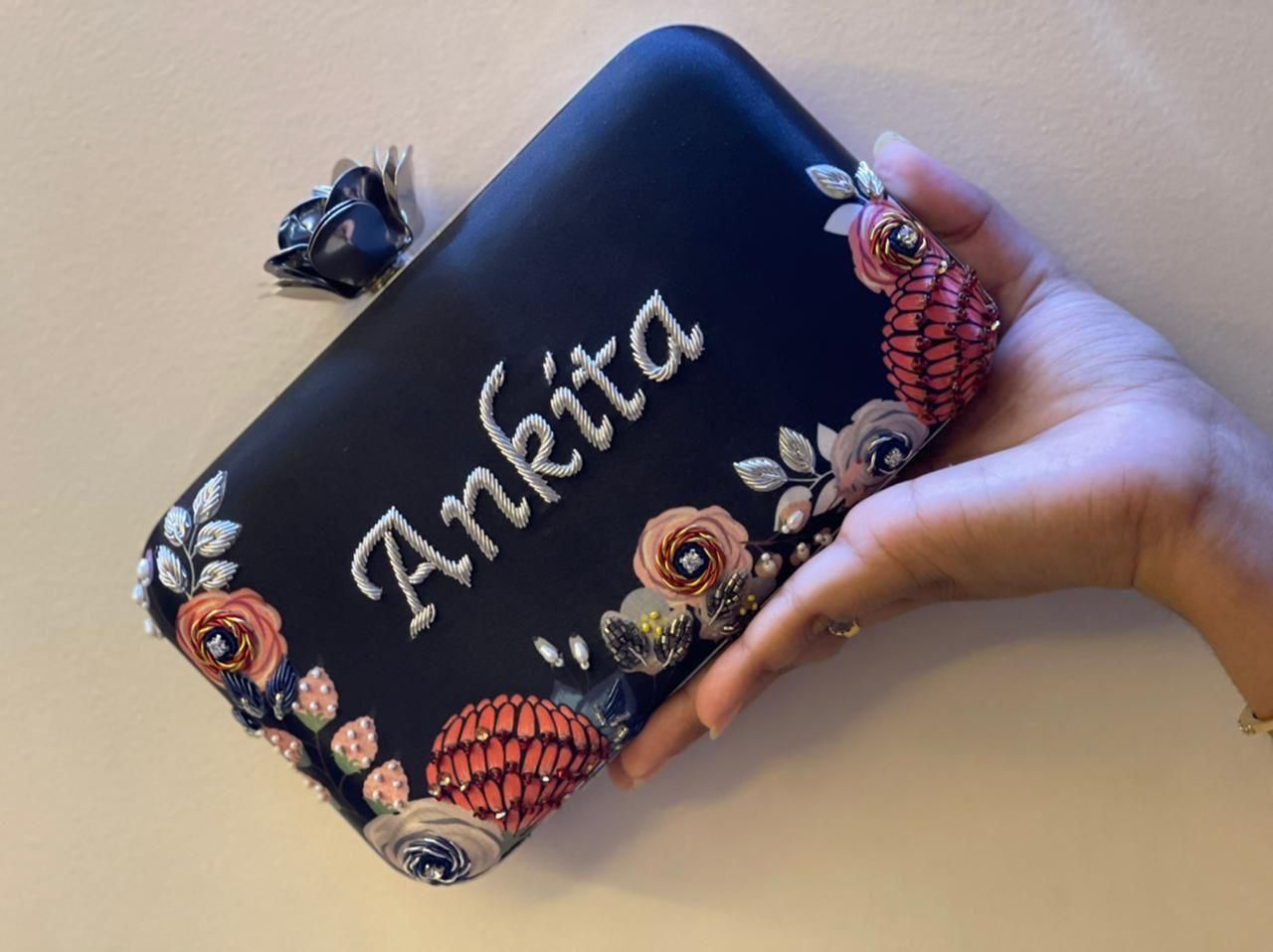 Customized Floral Embroidered Clutch - NONPASTELS - Flower Knob