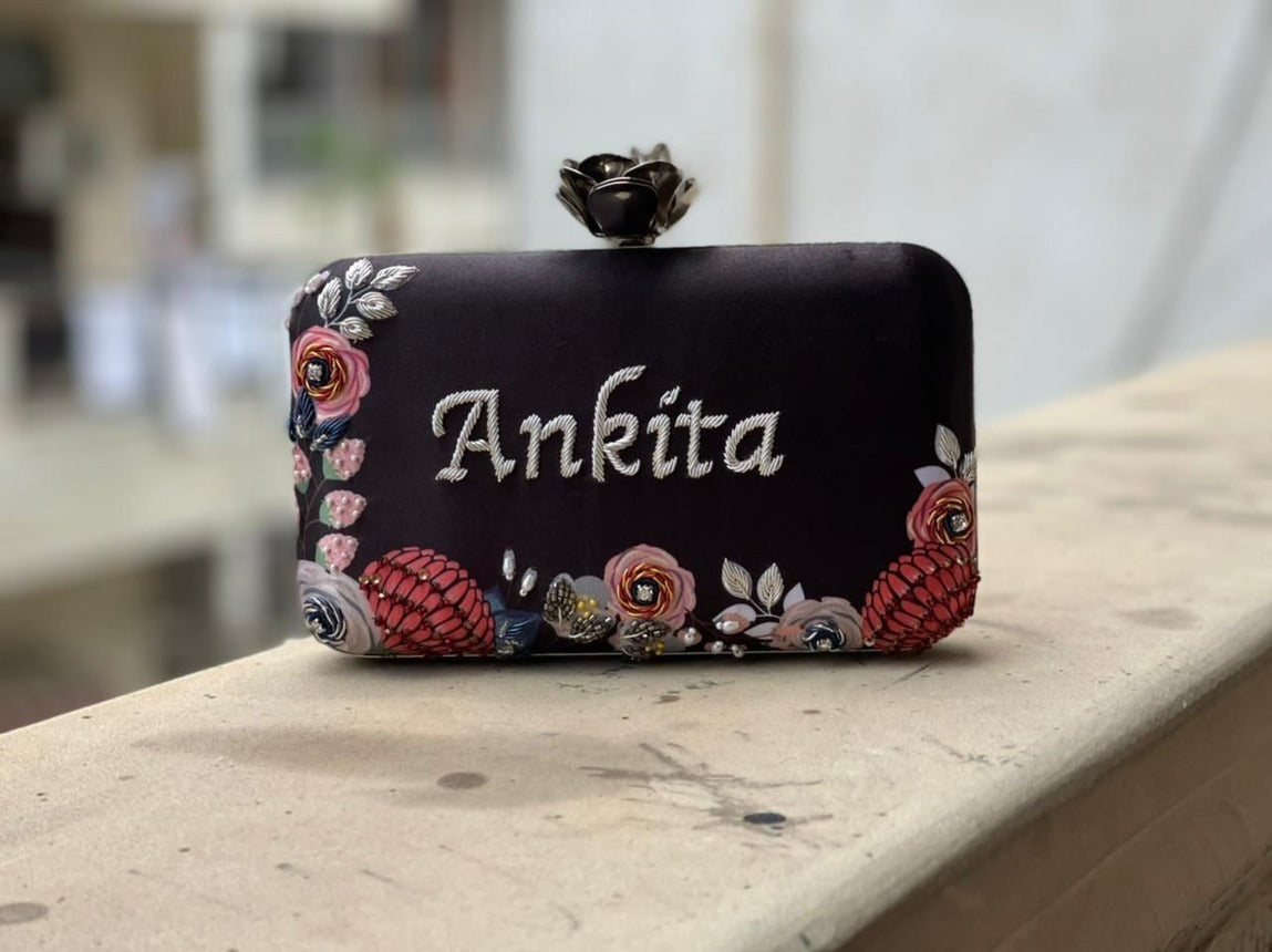 Customized Floral Embroidered Clutch - NONPASTELS - Flower Knob
