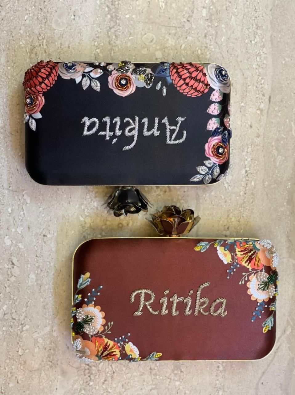 Customized Floral Embroidered Clutch - NONPASTELS - Flower Knob