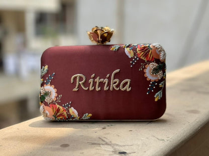 Customized Floral Embroidered Clutch - NONPASTELS - Flower Knob