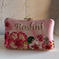 Customized Floral Embroidered Clutch with Flower Knob - Pinks