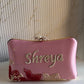 Customized Floral Embroidered Clutch with Flower Knob - Pinks