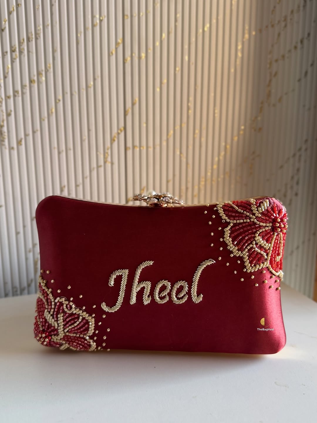 Customized Floral Embroidered Clutch with Flower Knob - Non Pastels
