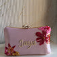 Customized Floral Embroidered Clutch with Flower Knob - Pinks