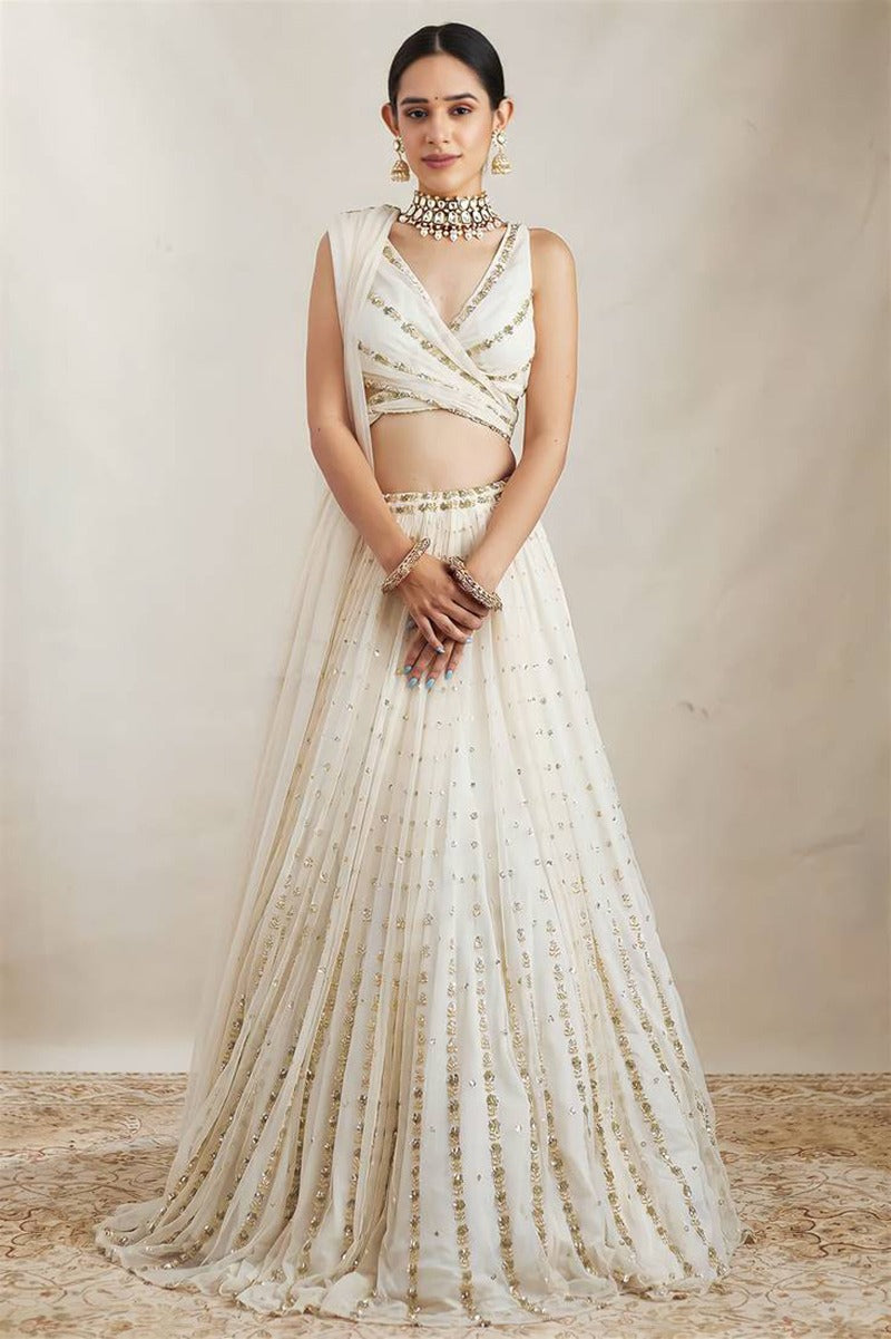Gorgeous Georgette Lehenga Choli Dupatta Set with Jari Embroidery