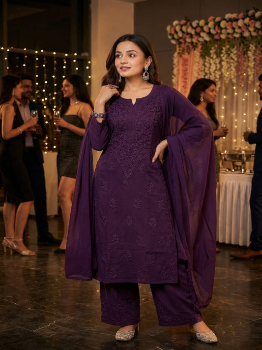 Rayon Cotton Lucknowi Kurta Set