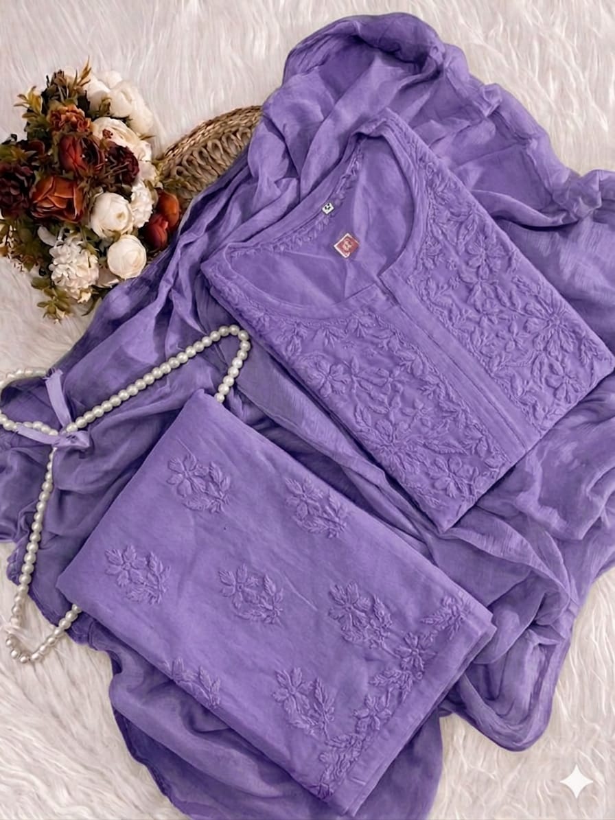 Rayon Cotton Lucknowi Kurta Set - Pastels
