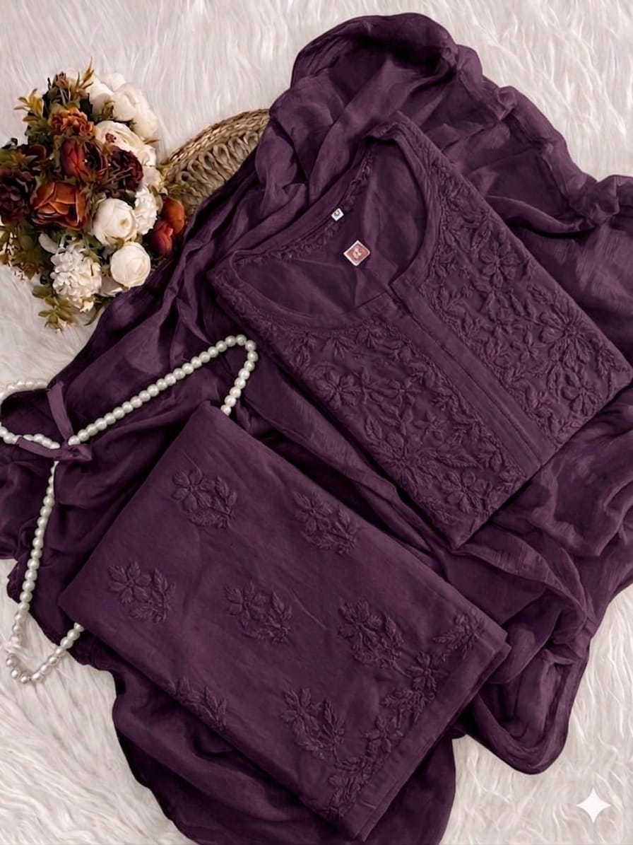 Rayon Cotton Lucknowi Kurta Set