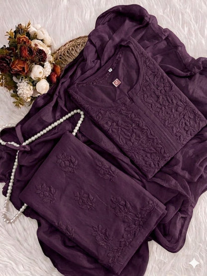 Rayon Cotton Lucknowi Kurta Set