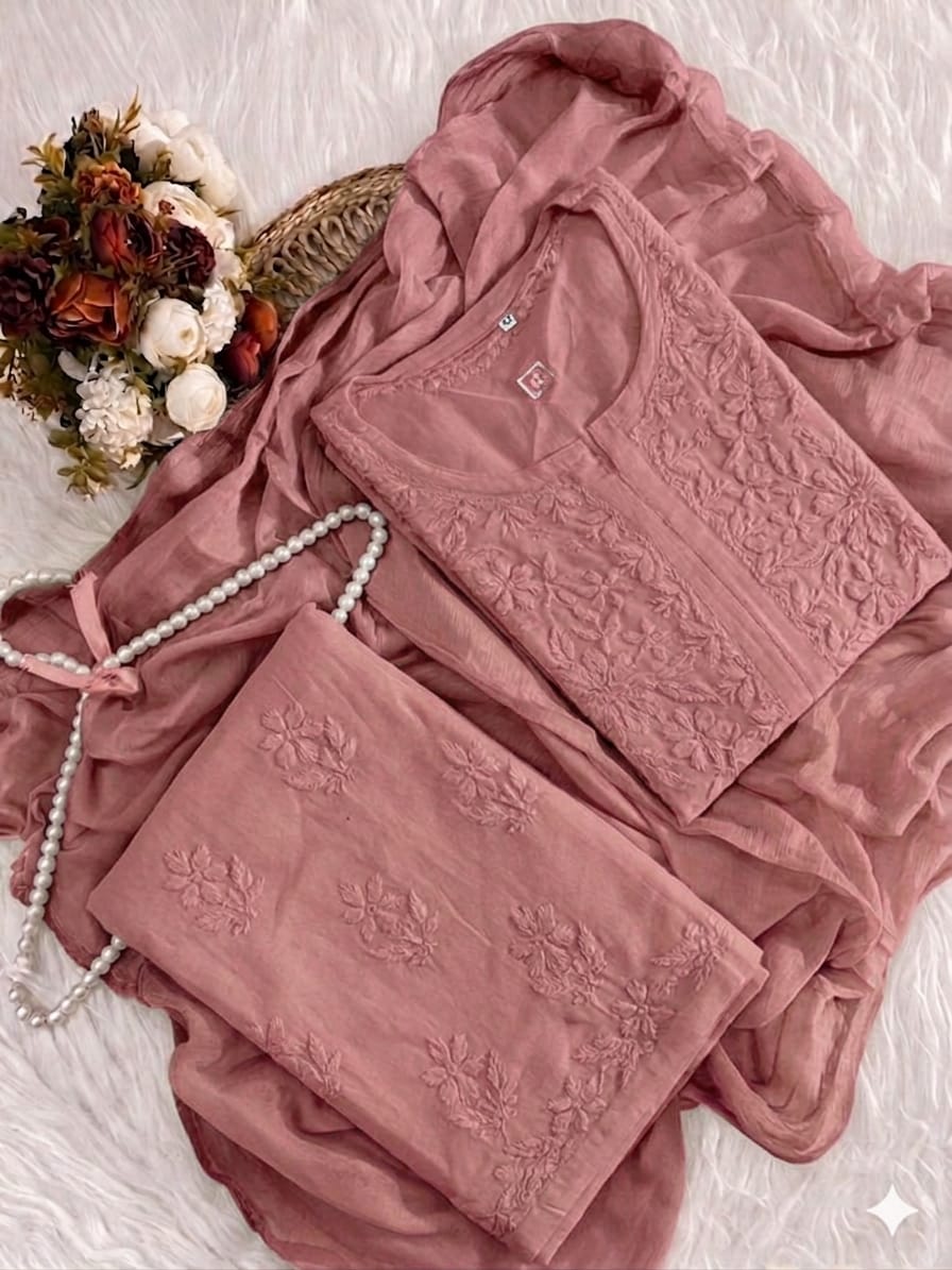 Rayon Cotton Lucknowi Kurta Set - Pastels