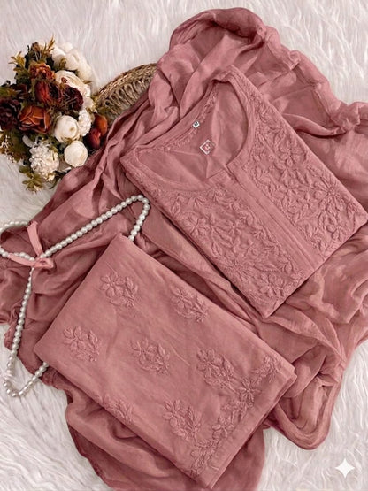 Rayon Cotton Lucknowi Kurta Set - Pastels