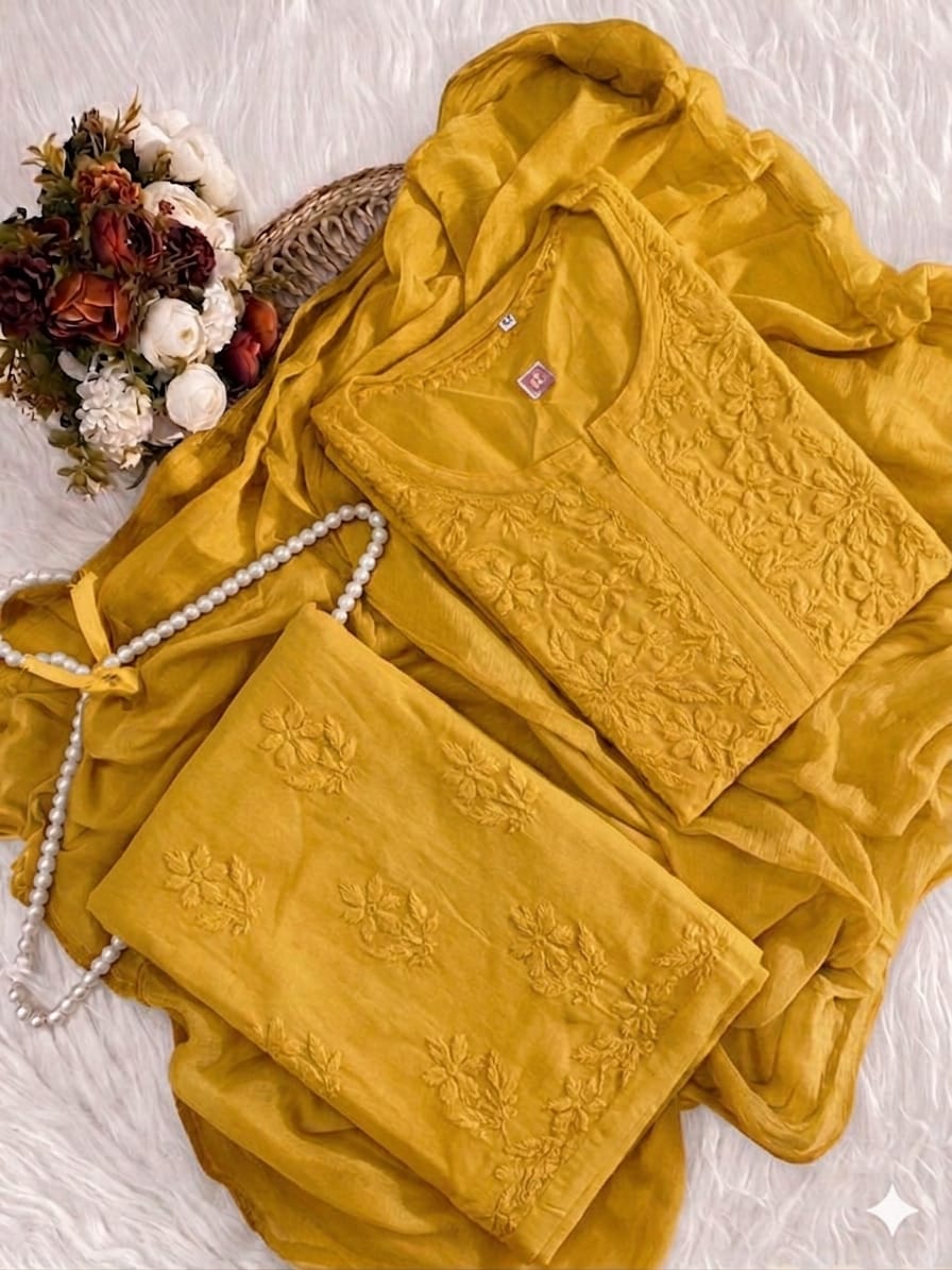 Rayon Cotton Lucknowi Kurta Set