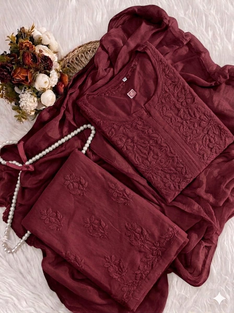 Rayon Cotton Lucknowi Kurta Set