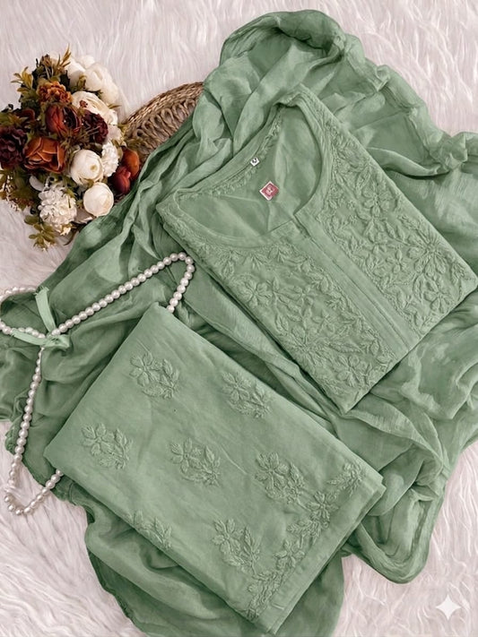 Rayon Cotton Lucknowi Kurta Set - Pastels