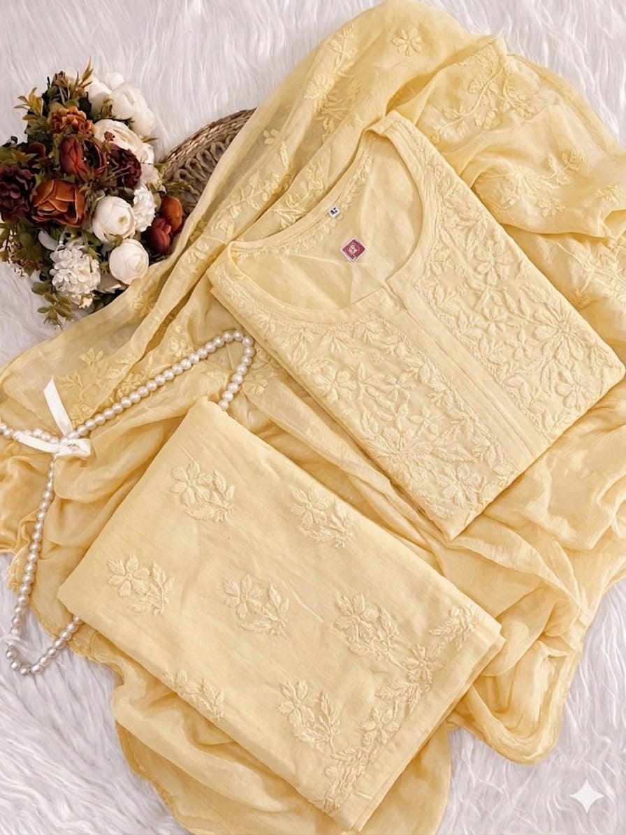 Rayon Cotton Lucknowi Kurta Set - Pastels