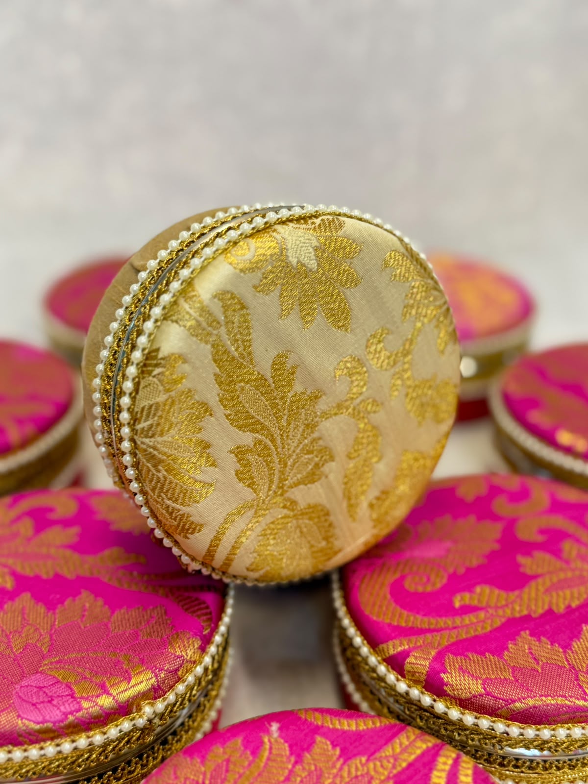 Brocade Steel Ladoo Boxes - Set of 4