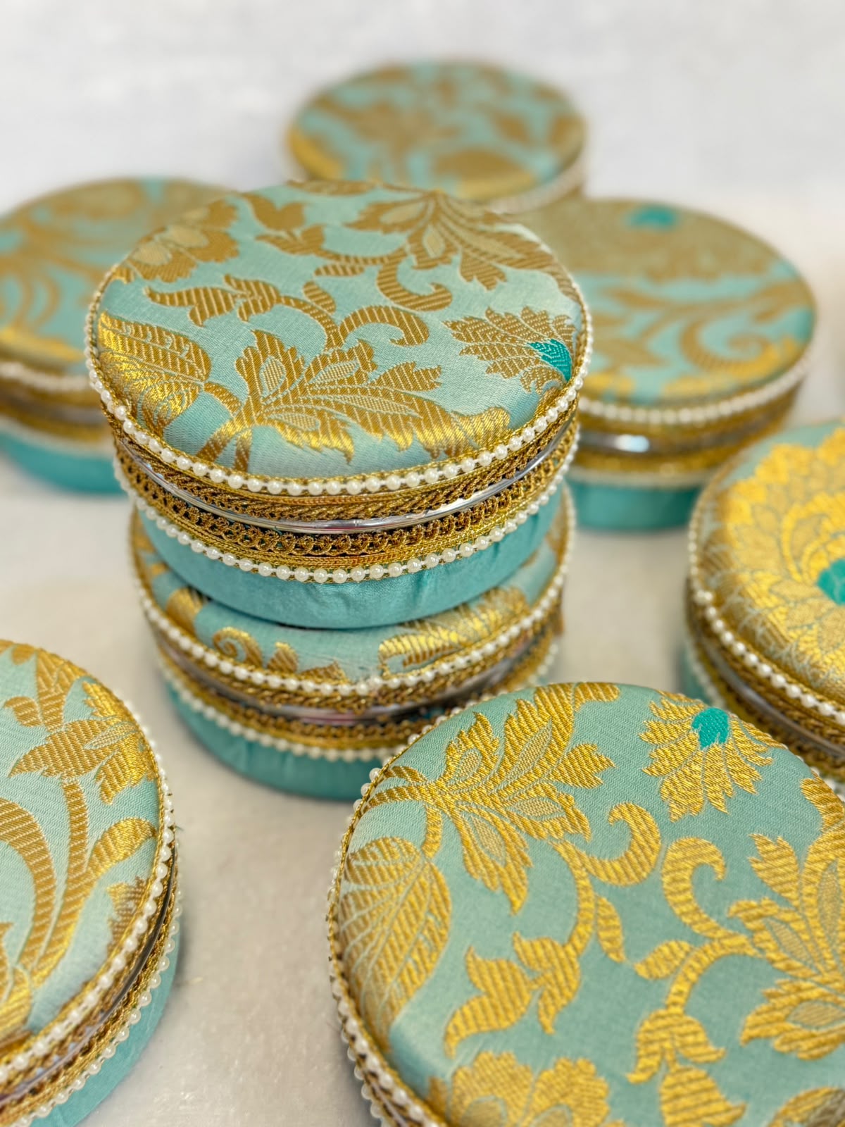 Brocade Steel Ladoo Boxes - Set of 4