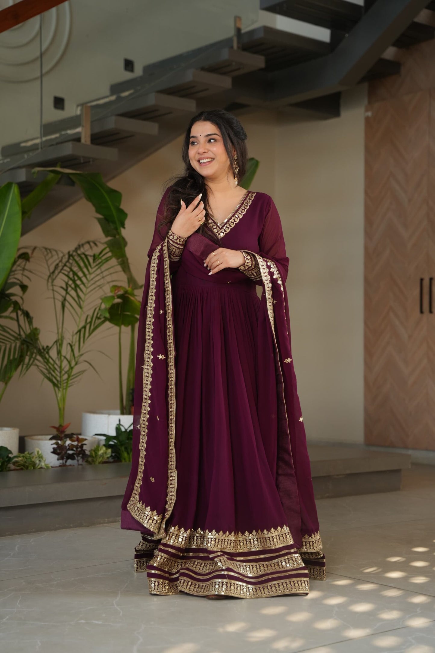 Premium Readymade Designer Wine Gown