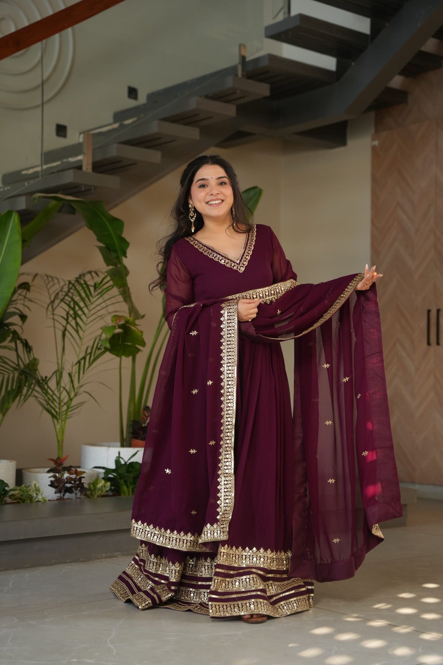 Premium Readymade Designer Wine Gown