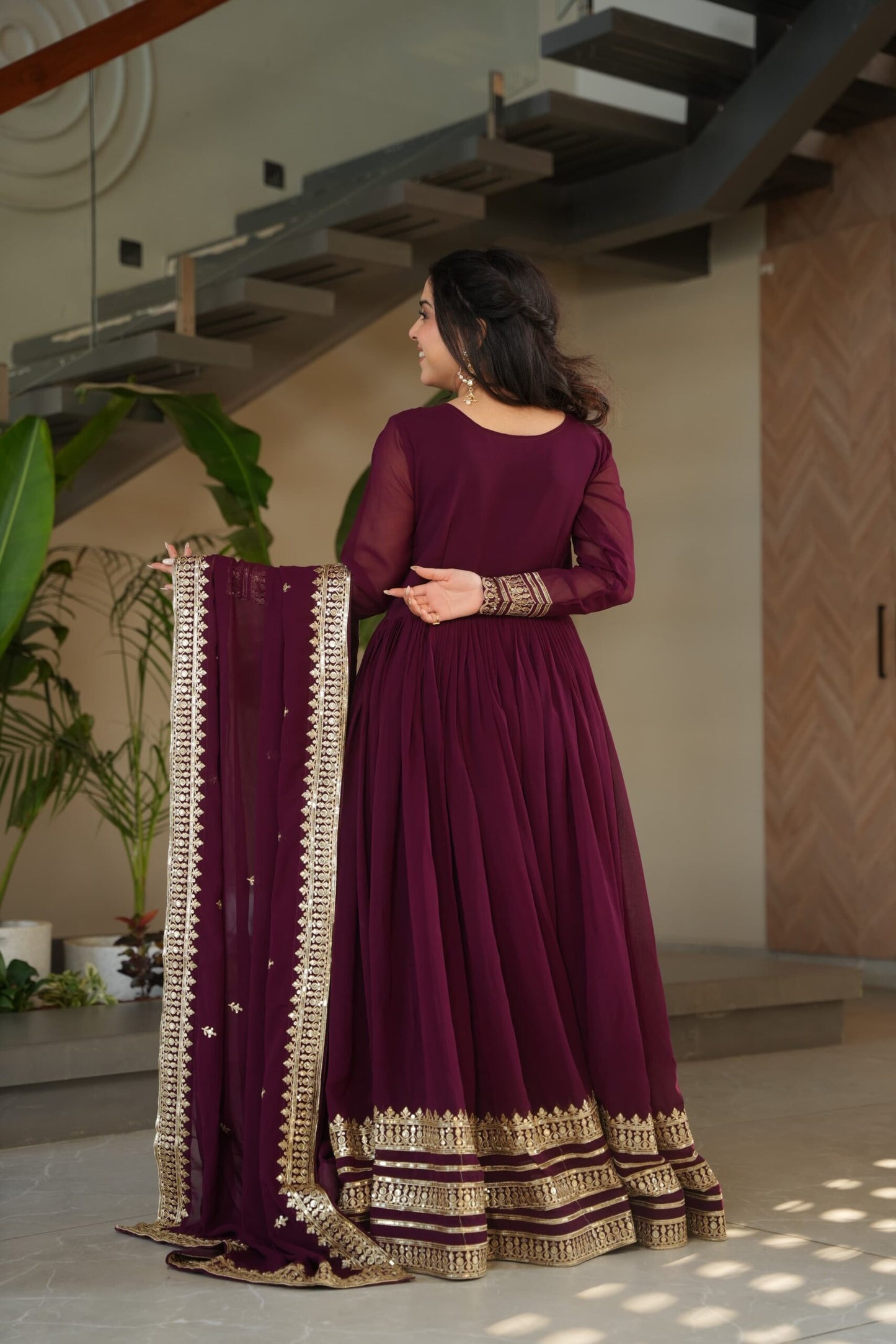Premium Readymade Designer Wine Gown