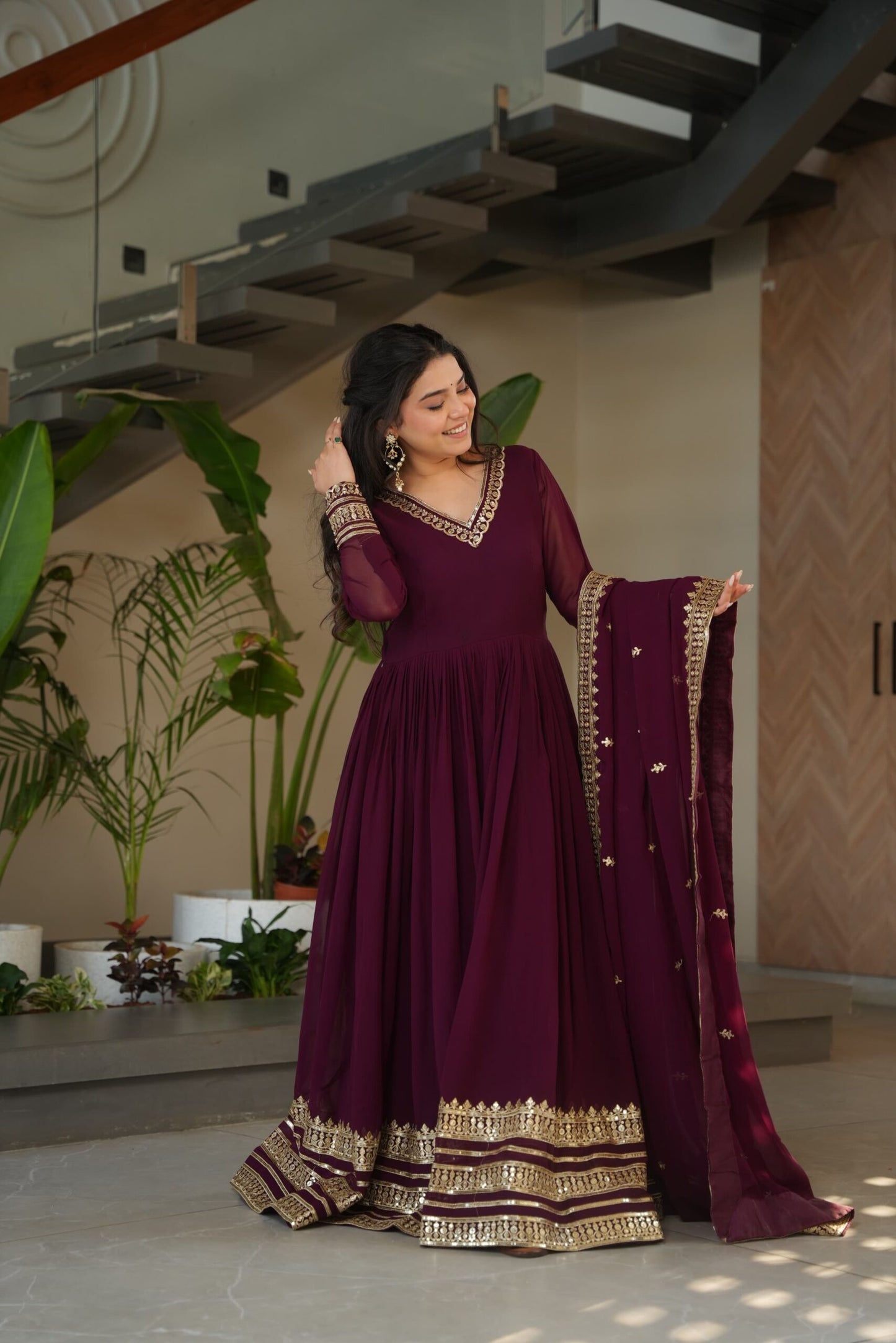 Premium Readymade Designer Wine Gown
