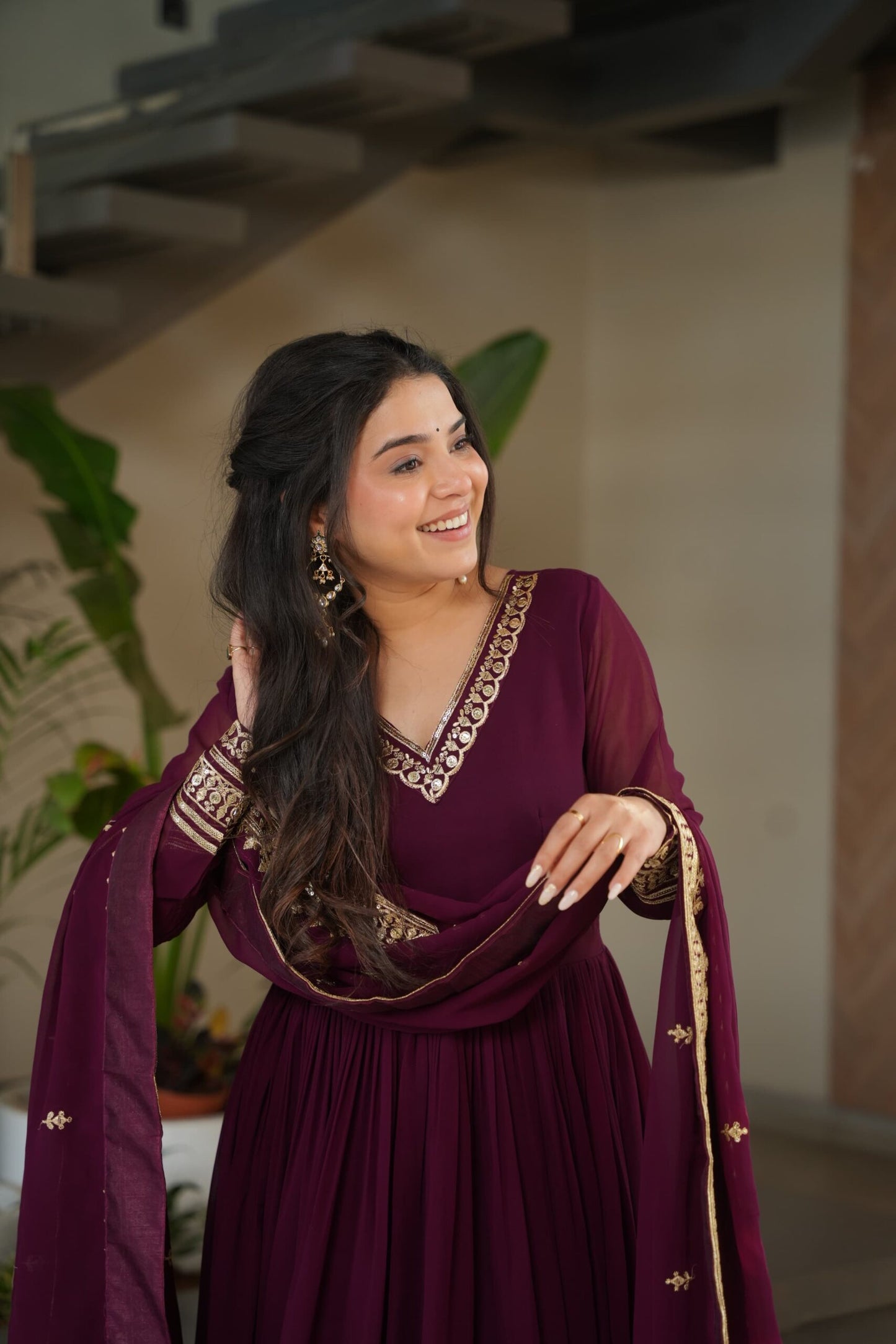 Premium Readymade Designer Wine Gown