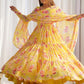 Stunning Yellow Floral Printed Georgette Event Wear Anarkali Suit