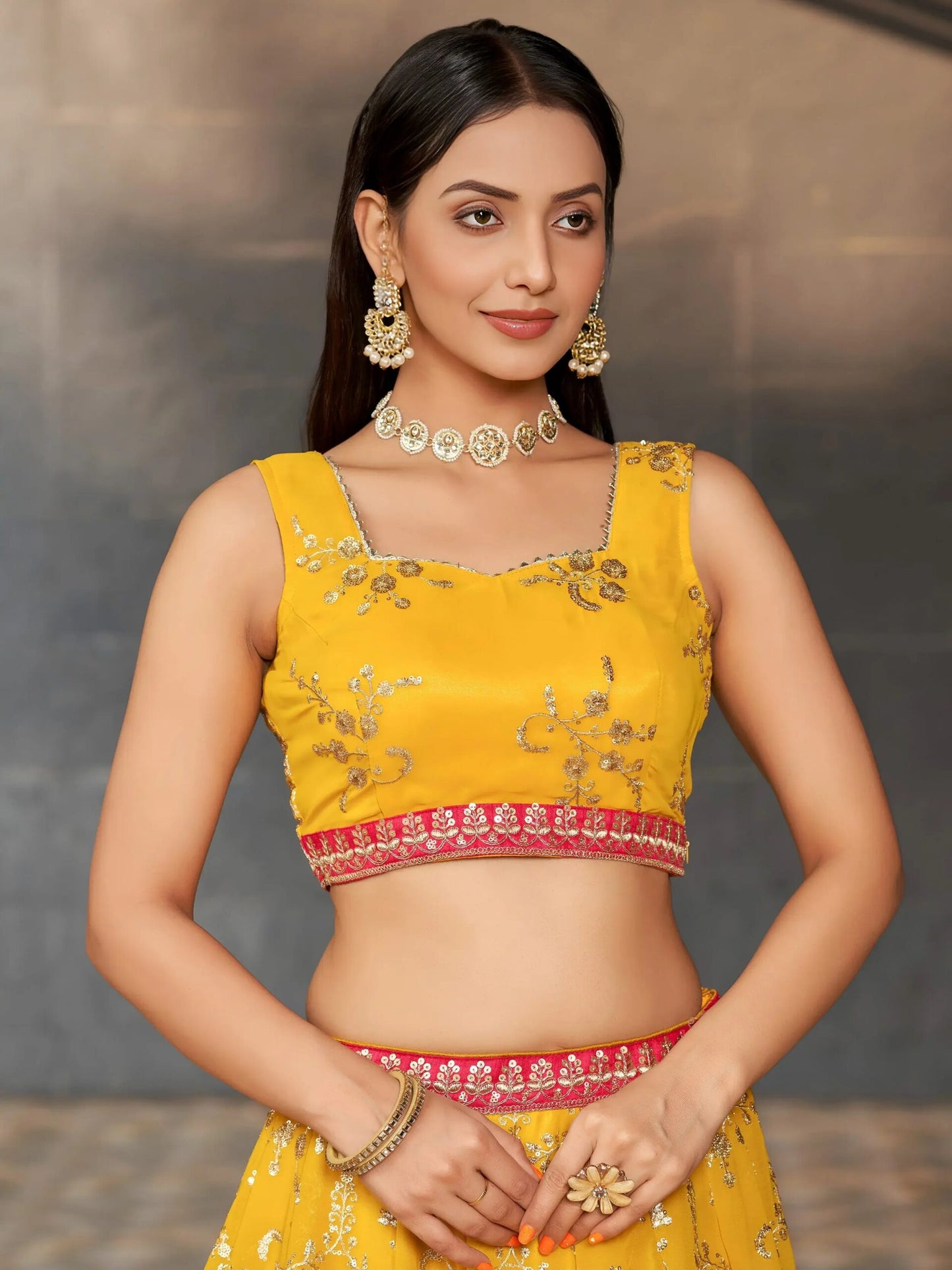 Embellished Sequined Semi-Stitched Lehenga & Unstitched Blouse With Dupatta