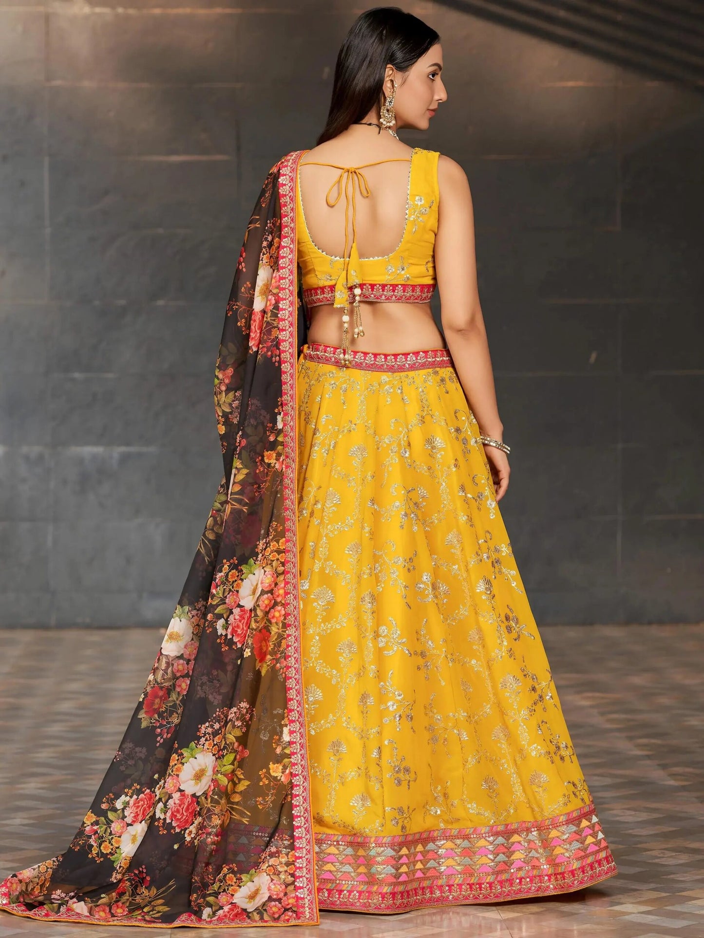 Embellished Sequined Semi-Stitched Lehenga & Unstitched Blouse With Dupatta