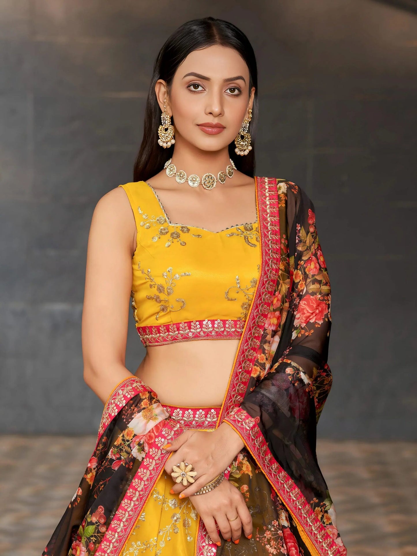 Embellished Sequined Semi-Stitched Lehenga & Unstitched Blouse With Dupatta
