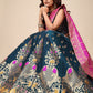 Ready to Wear Lehenga & Unstitched Blouse With Dupatta - Teal & Magenta