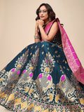 Ready to Wear Lehenga & Unstitched Blouse With Dupatta - Teal & Magenta