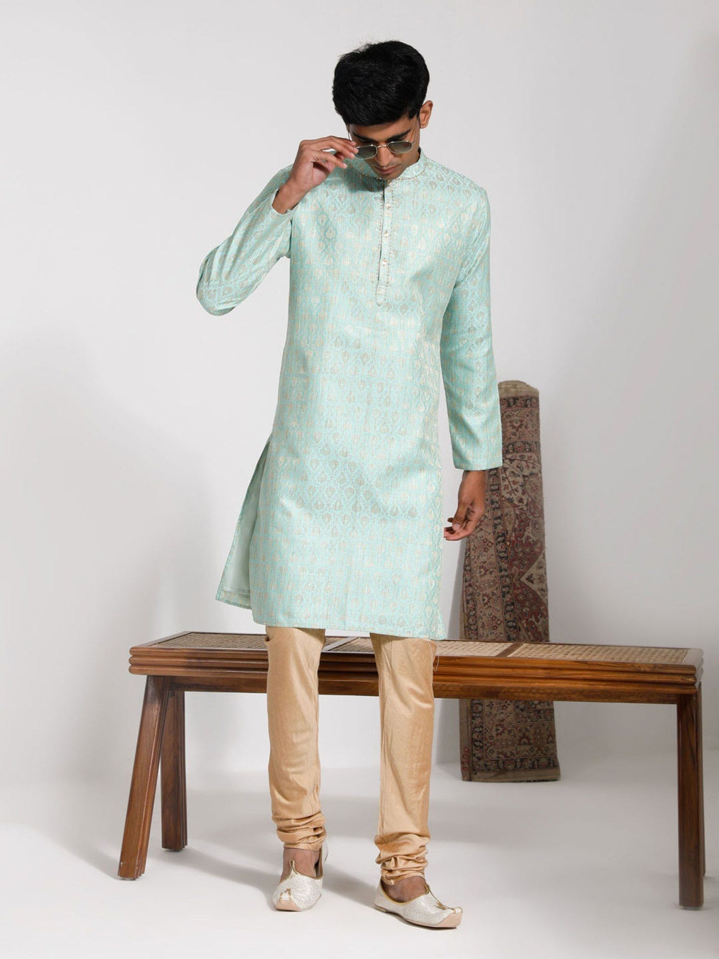 Men's Green Silk Blend Kurta