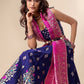 Ready to Wear Lehenga & Unstitched Blouse With Dupatta - Navy & Pink