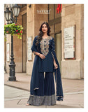 Navy Blue Embroidered Kurta Sharara Suit with Designer Dupatta