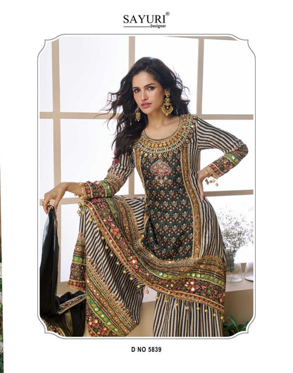 Dark Green Multicolor Heavy Embroidered Kurta Sharara Set with Dupatta