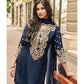 Navy Blue Embroidered Kurta Sharara Suit with Designer Dupatta