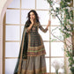 Dark Green Multicolor Heavy Embroidered Kurta Sharara Set with Dupatta