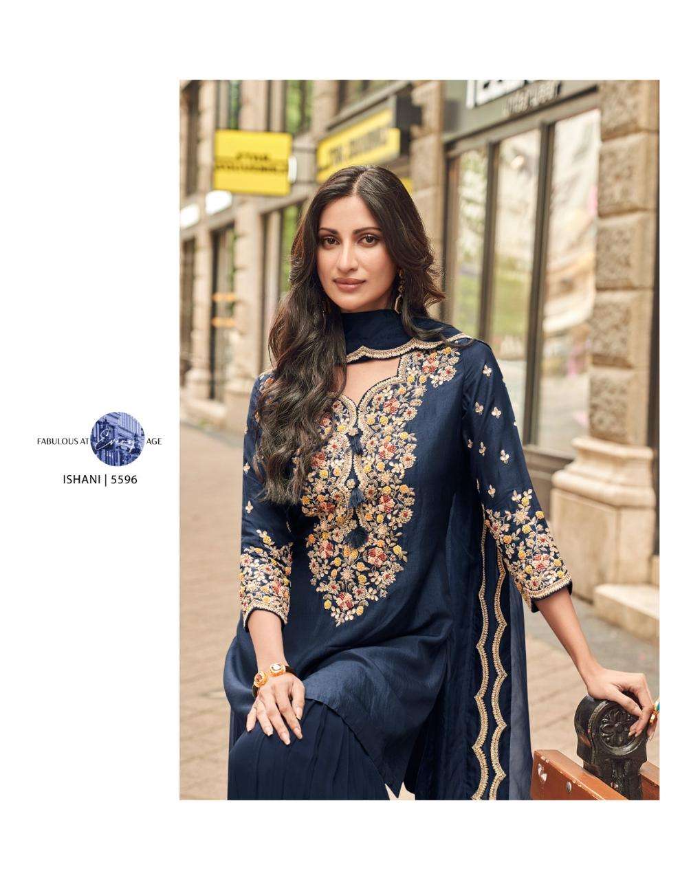 Navy Blue Embroidered Kurta Sharara Suit with Designer Dupatta