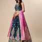 Ready to Wear Lehenga & Unstitched Blouse With Dupatta - Teal & Magenta