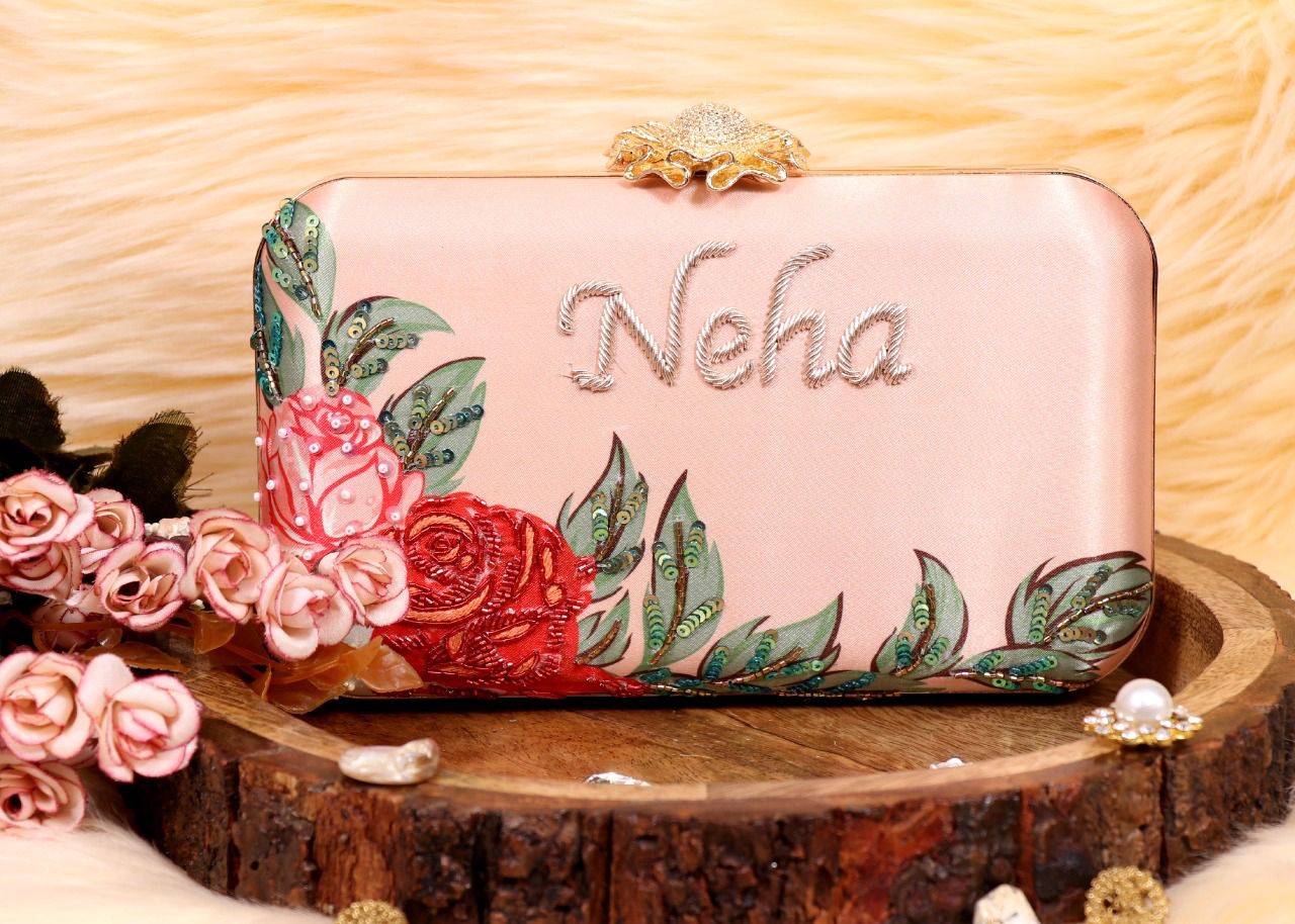 Customised Floral Embroidered Clutch