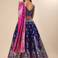 Ready to Wear Lehenga & Unstitched Blouse With Dupatta - Navy & Pink