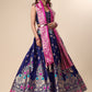 Ready to Wear Lehenga & Unstitched Blouse With Dupatta - Navy & Pink