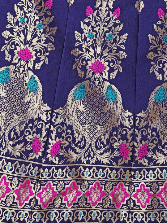 Ready to Wear Lehenga & Unstitched Blouse With Dupatta - Navy & Pink