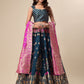 Ready to Wear Lehenga & Unstitched Blouse With Dupatta - Teal & Magenta