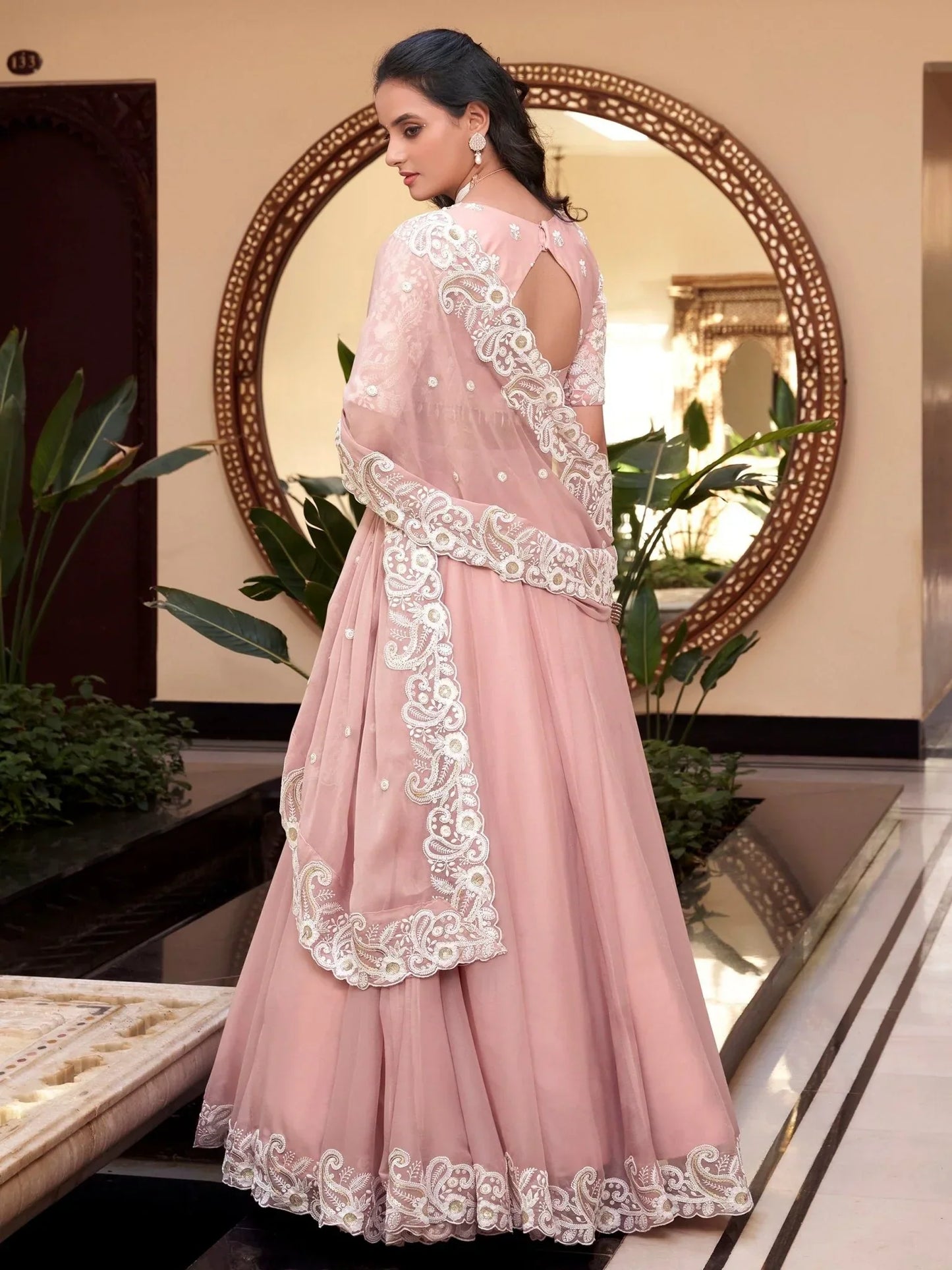 Fascinating Powder Pink Silk Thread Embroidery Bridesmaid Lehenga Choli