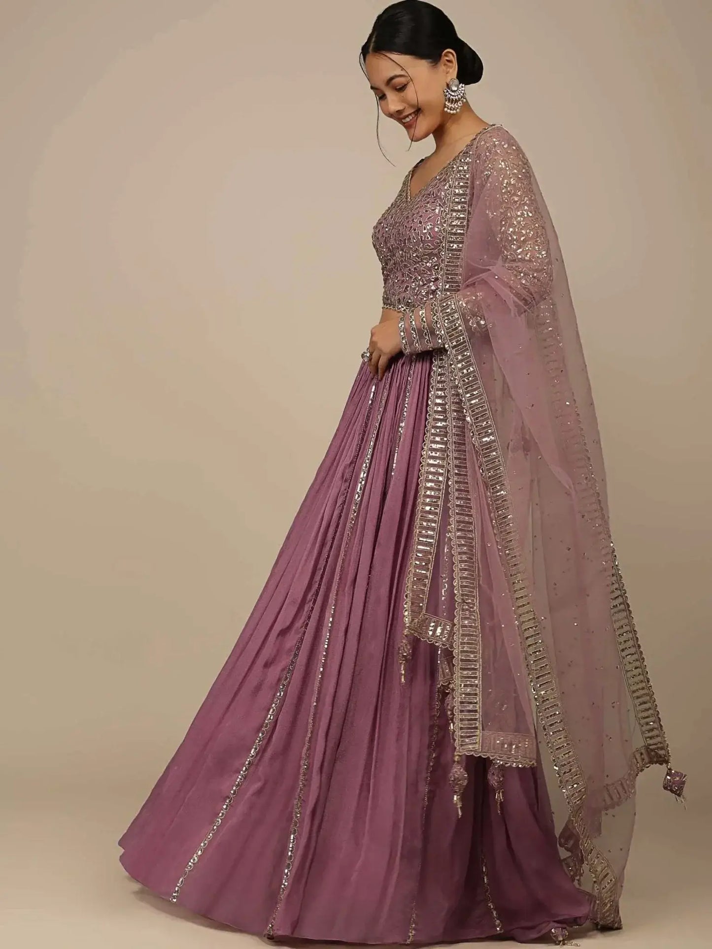 Glamorous Pink Sequins Georgette Reception Wear Lehenga Choli